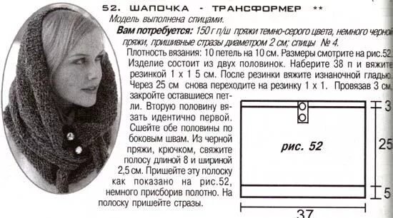 Капор женский связать спицами схема и описание как связать шапку трубу в 2023 г Вязание, Шапка, Шапочка