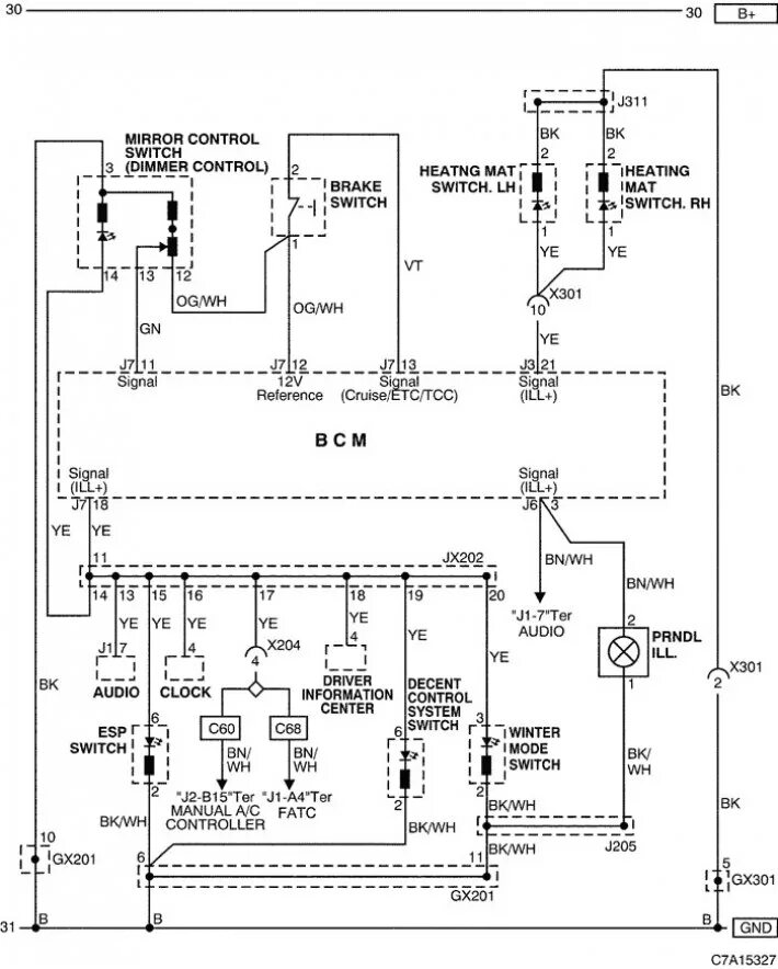Каптива электросхемы Illumination and dimming circuit (Chevrolet Captiva 1 2006-2018: Electrical equi