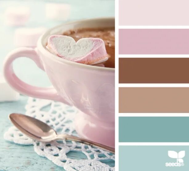 Капучино сочетание в интерьере roze,bruin,cappuccino, pastel turkoois,ijsblauw Дизайн семена, Палитра цветов, П