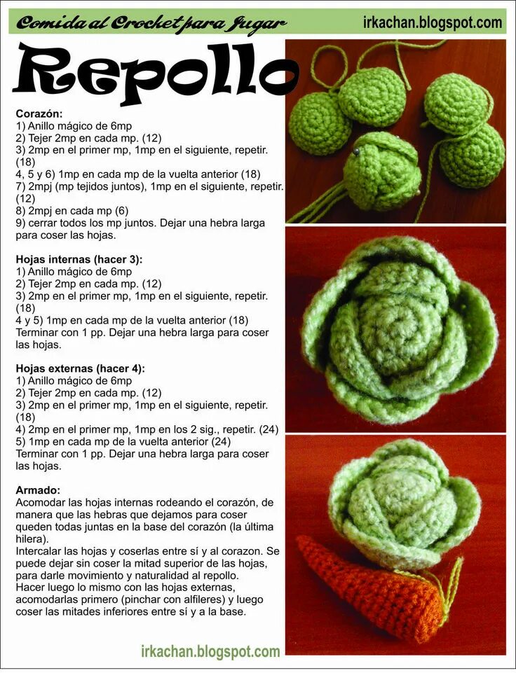 Капуста амигуруми крючком схема Repollo. Patrón gratis en español Comida amigurumi, Comida de ganchillo, Patrone
