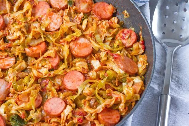 Капуста с сосиской рецепт с фото Southern Fried Cabbage Recipe With Sausage - Food.com Southern fried cabbage, Ca