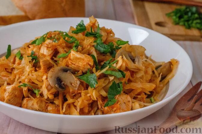Капуста тушеная с грибами фото Рецепты вторых блюд, Курица с грибами, Капуста тушеная, Капуста белокочанная, ре
