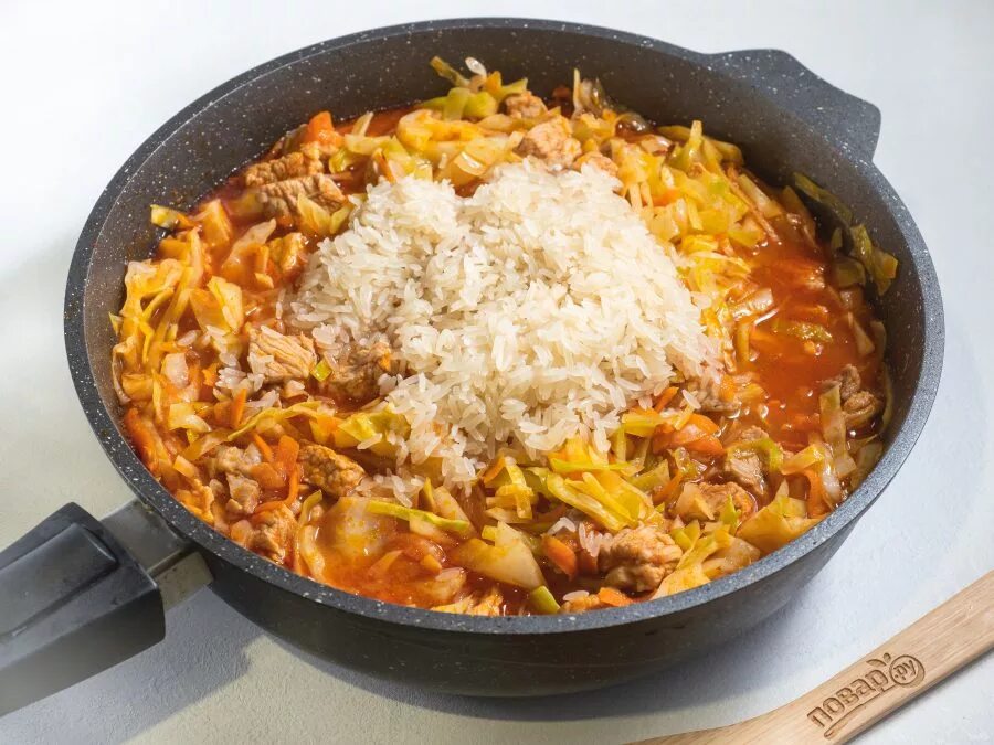 Капусты с рисом фаршем фото Рис с мясом и капустой в сковороде - пошаговый рецепт с фото на Повар.ру