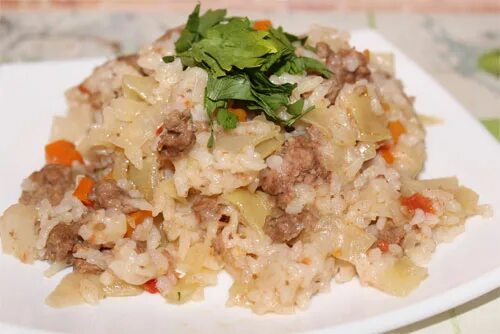Капусты с рисом фаршем фото Тушеная капуста с рисом и фаршем в мультиварке