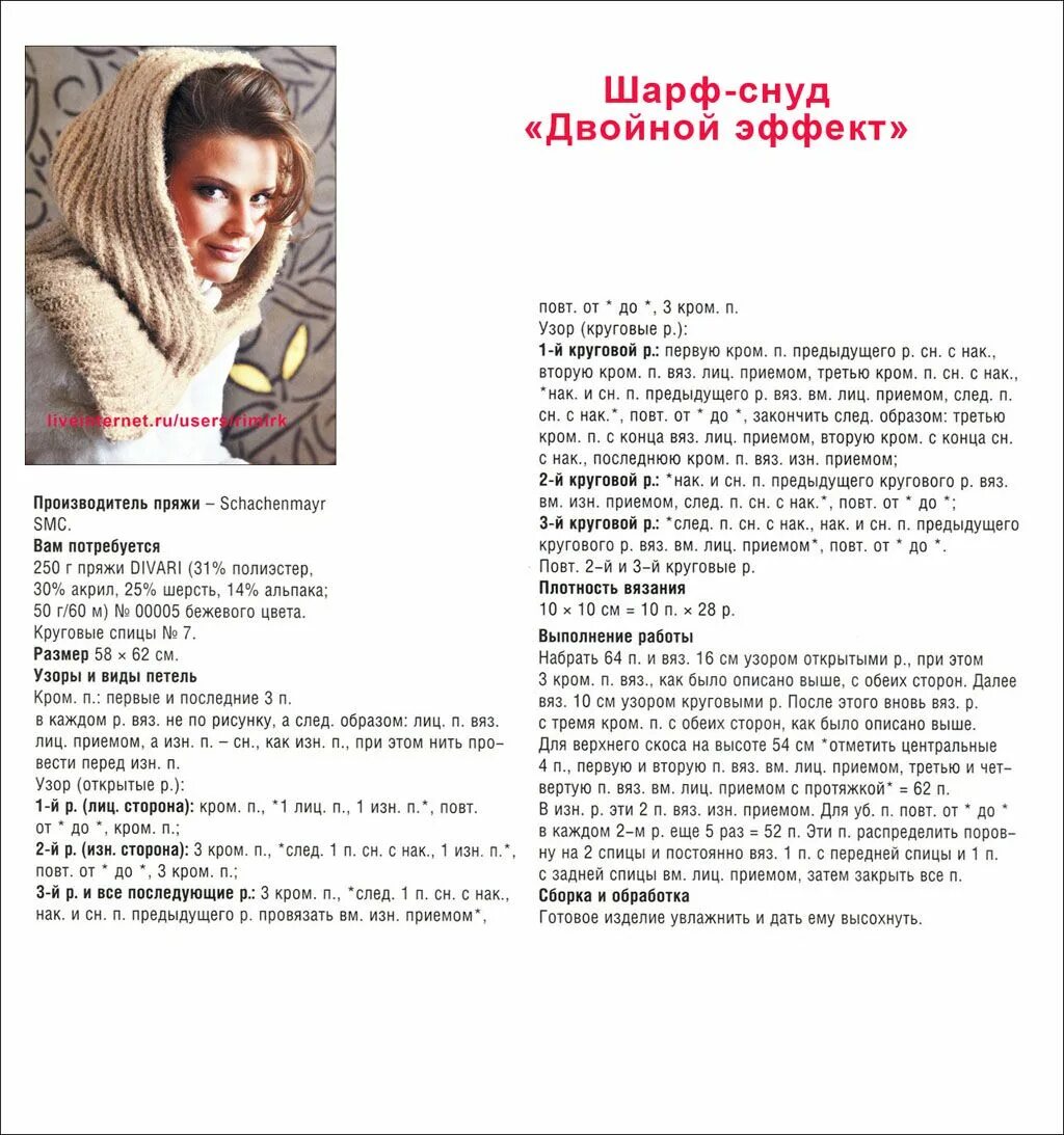 Капюшон вязать спицами схема и описание Снуд. Размеры 58х65 см. Тонкое полотно. Шарф-капюшон, Вязание, Капюшоны