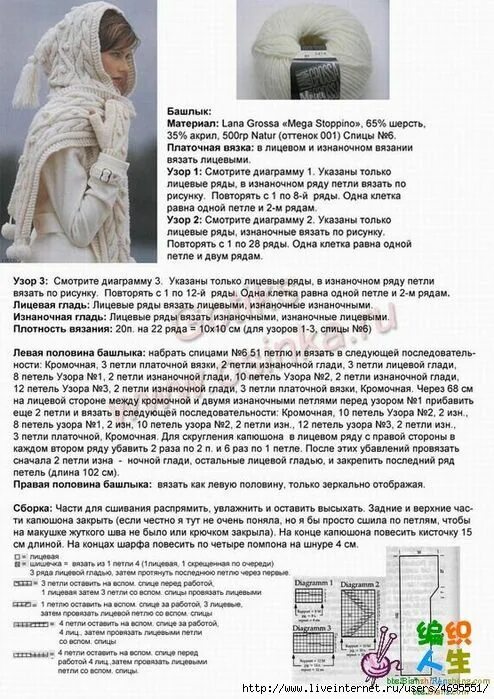 Капюшон вязать спицами схема и описание Crochet hats, Crochet shawl pattern free, Knitted wit