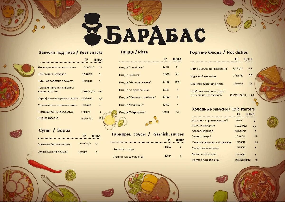 Карабас поварской пер 14 фото Menu at Bar "Barabas", Maladzyechna