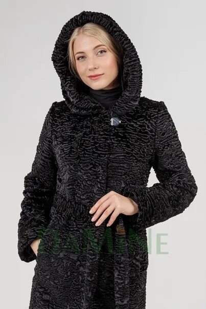 Каракулевая шуба с капюшоном фото Шубка под черный каракуль tissavel с капюшоном Классические модели шубок. Женски