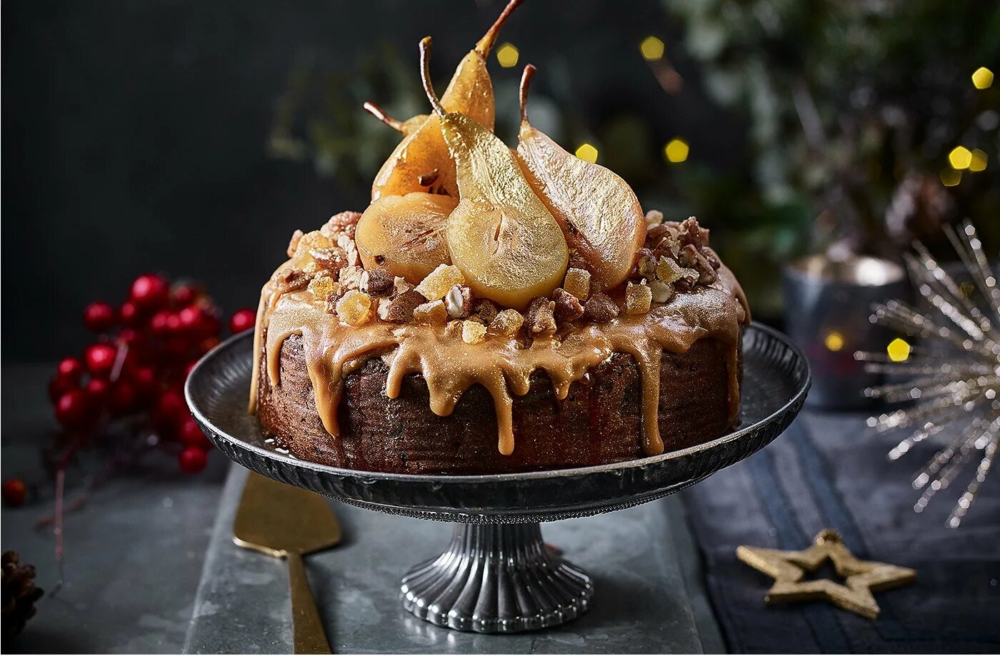 Карамелизированная груша для торта для декора Poached Pear Caramel Drip Cake Christmas Cake Recipes Tesco Real Food