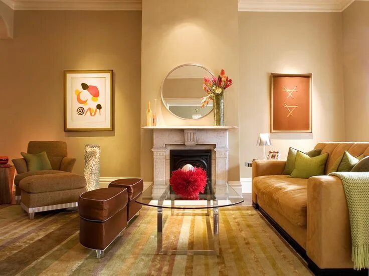Карамельный цвет в интерьере сочетание couleur-sable-salon-cosy-idées Living room color schemes, Living room paint, Tan