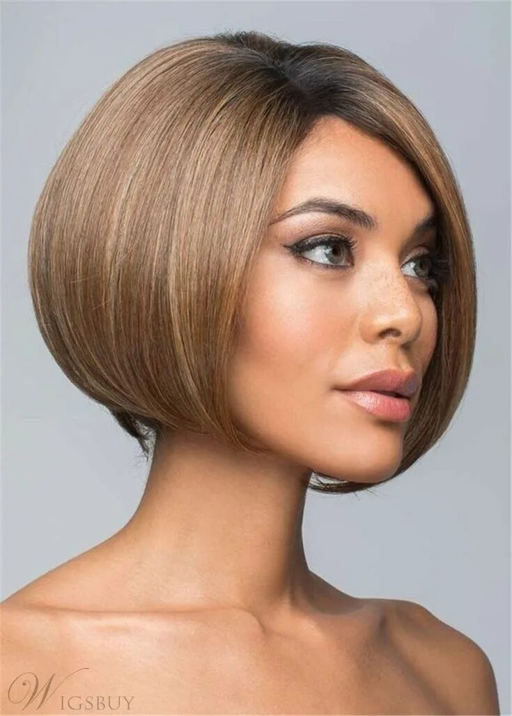 Карамельный цвет волос каре фото Natural Straight Synthetic Hair Lace front Mono Part Wig 12 Inches: M.Wigsbuy.co