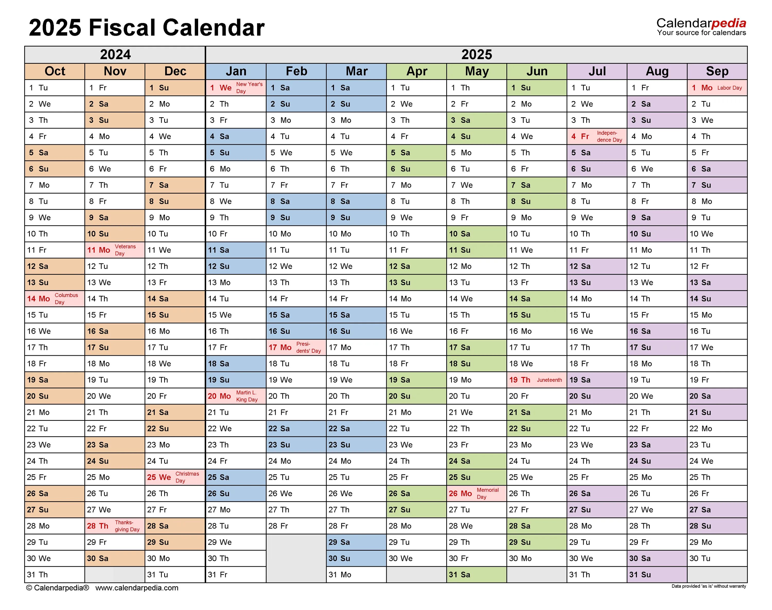 Караульный календарь на 2025 год Fiscal Calendars 2025 - Free Printable PDF templates