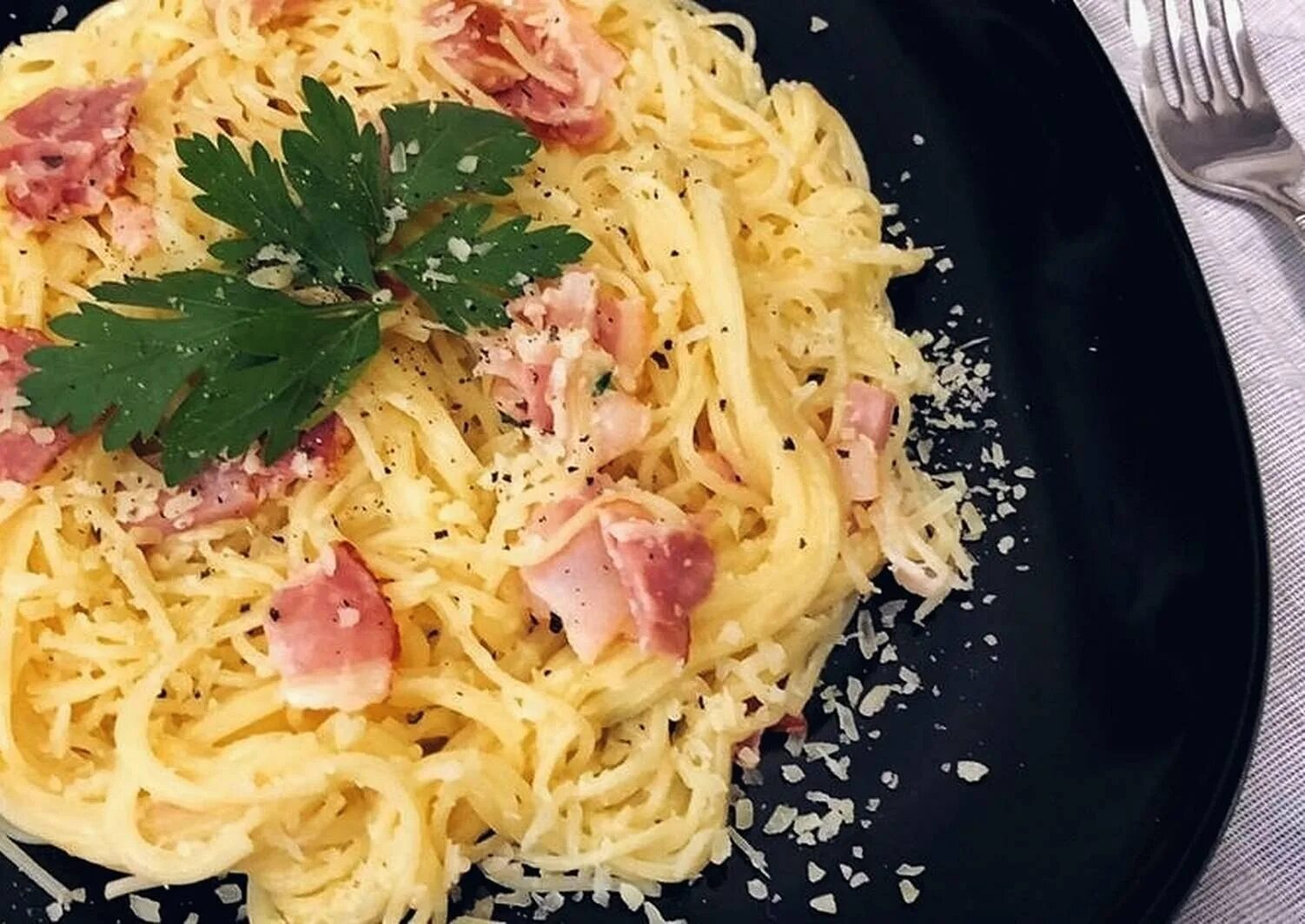 Карбонара простой рецепт с фото Паста карбонара с беконом и сыром рецепт