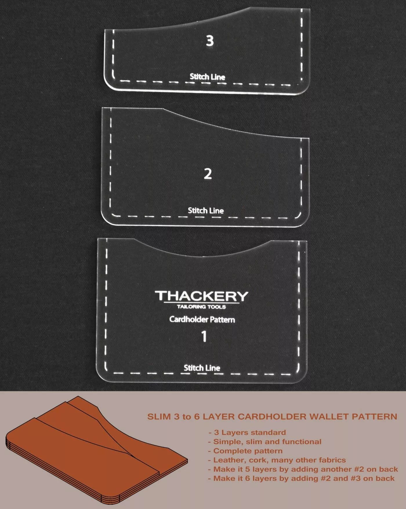 Кардхолдер из натуральной кожи выкройка SLIM 3 to 6 LAYER CARDHOLDER WALLET PATTERN -- Superb Quality, no finer patterns