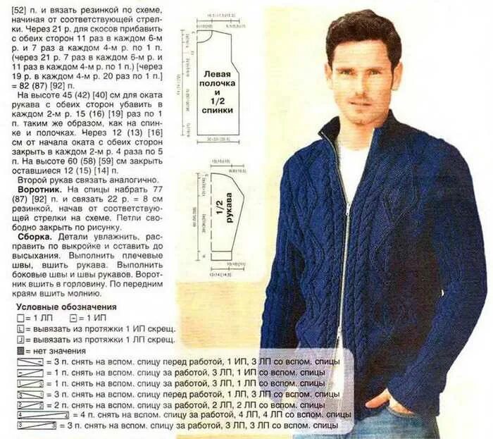 Кардиган мужской вязаный спицами схема и описание Тёплая мужская кофта