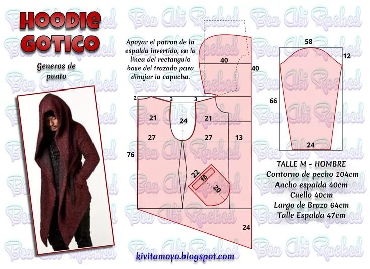 Кардиган с капюшоном женский выкройка Hoodie Gotico - Talle M hombre Patrones de costura, Prendas de vestir de costura