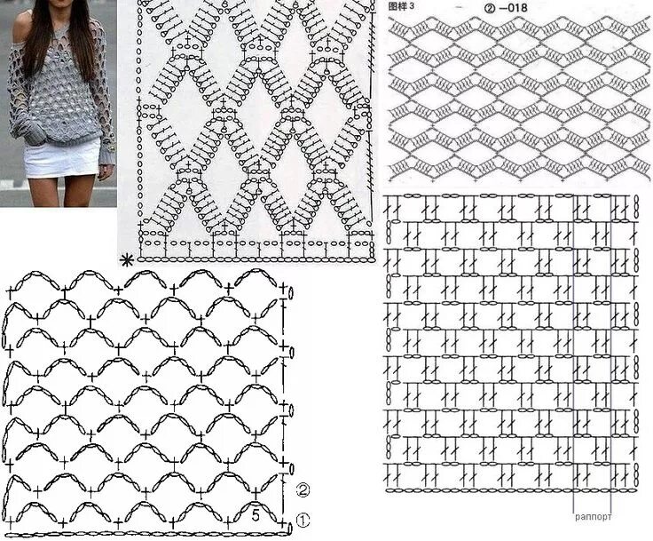 Кардиган сетка крючком для начинающих схема узор сетка варианты б Knit patterns, Pattern, Chrochet