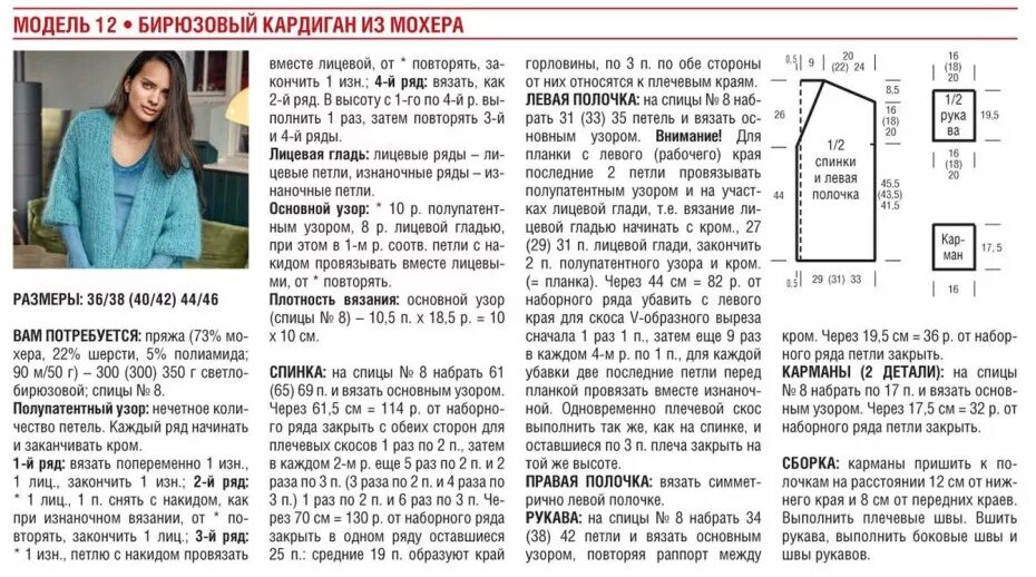 Кардиган схема вязания спицами мохер КЛУБОЧЕК - вязание рукоделие дом и уют Постила