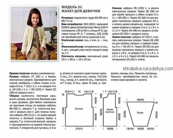 Кардиган спицами со схемами девочке Жакет для девочки спицами. Детский светлый жакет с пуговицами Шкатулка рукоделия
