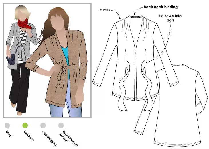Кардиган трикотаж женский выкройки Terry Tie Cardi PDF - PDF Casual Patterns - Style Arc
