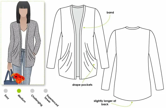 Кардиган трикотаж женский выкройки Simone Knit Cardigan Sewing Pattern PDF - PDF Casual Patterns - Style Arc