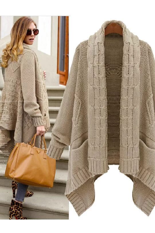 Кардиган женский тренды осень 2024 Chunky Khaki Cable Knit Asymmetric Scarf Cardigan. Perfect for Florida winter an