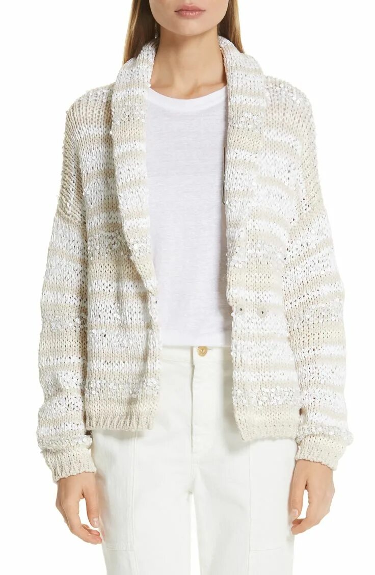 Кардиган женский в стиле брунелло кучинелли Brunello Cucinelli Sequin Stripe Cotton Blend Cardigan Nordstrom Cardigan, Cotto