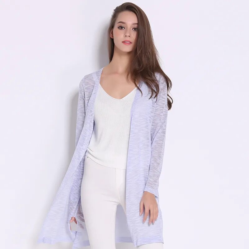 Кардиганы женские какие в моде 2024 Sunyokini 2017 Summer Thin Cardigan Feminino Women Long Sleeve Casual Knitted Co