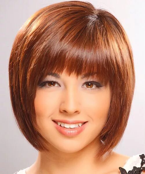 Каре с градуировкой фото с челкой Medium Straight Ginger Brunette Bob Haircut Short wedding hair, Medium hair styl