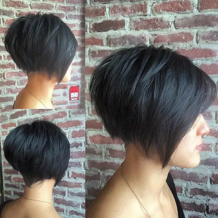 Каре с коротким затылком фото сзади Black Undercut Bob with Choppy Graduated Layers and Shaved Nape - The Latest Hai