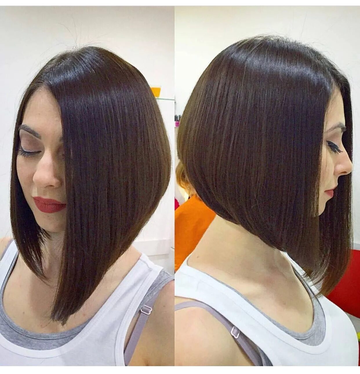 Каре с углом фото Angled bob Bob hairstyles, Medium hair styles, Bobs haircuts