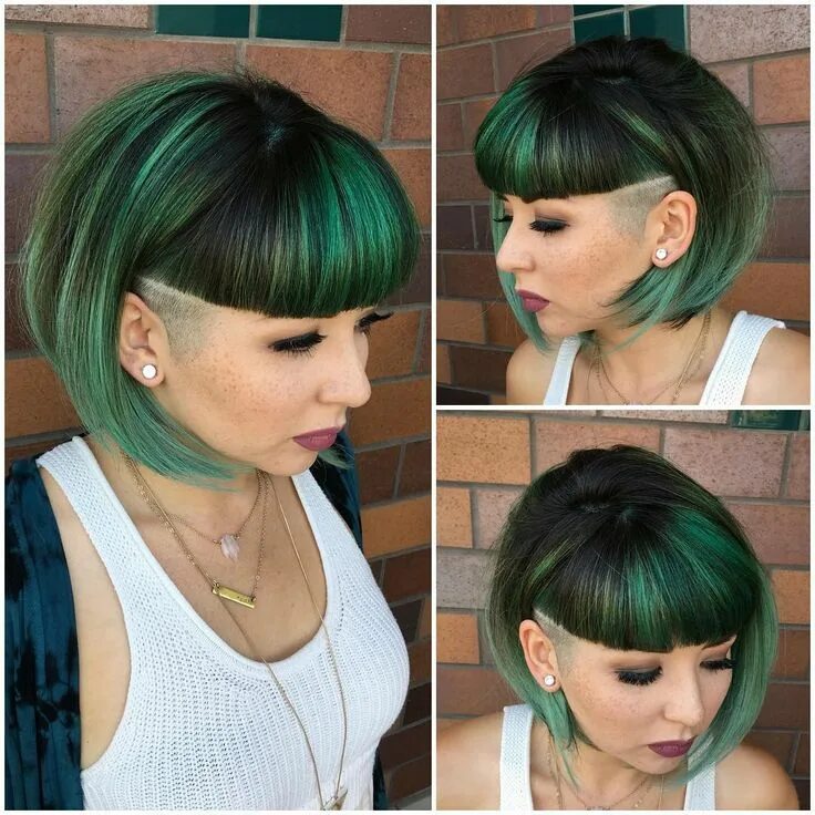 Каре с выбритой челкой фото katiezimbalisalon Hair styles, Short hair styles, Cool hair color