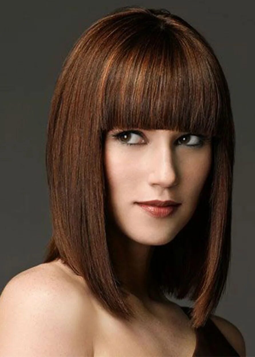 Каре стрижка на средние волосы с челкой Medium Bob Hairstyles Heat Resistant Women's Straight Synthetic Hair Capless Wig