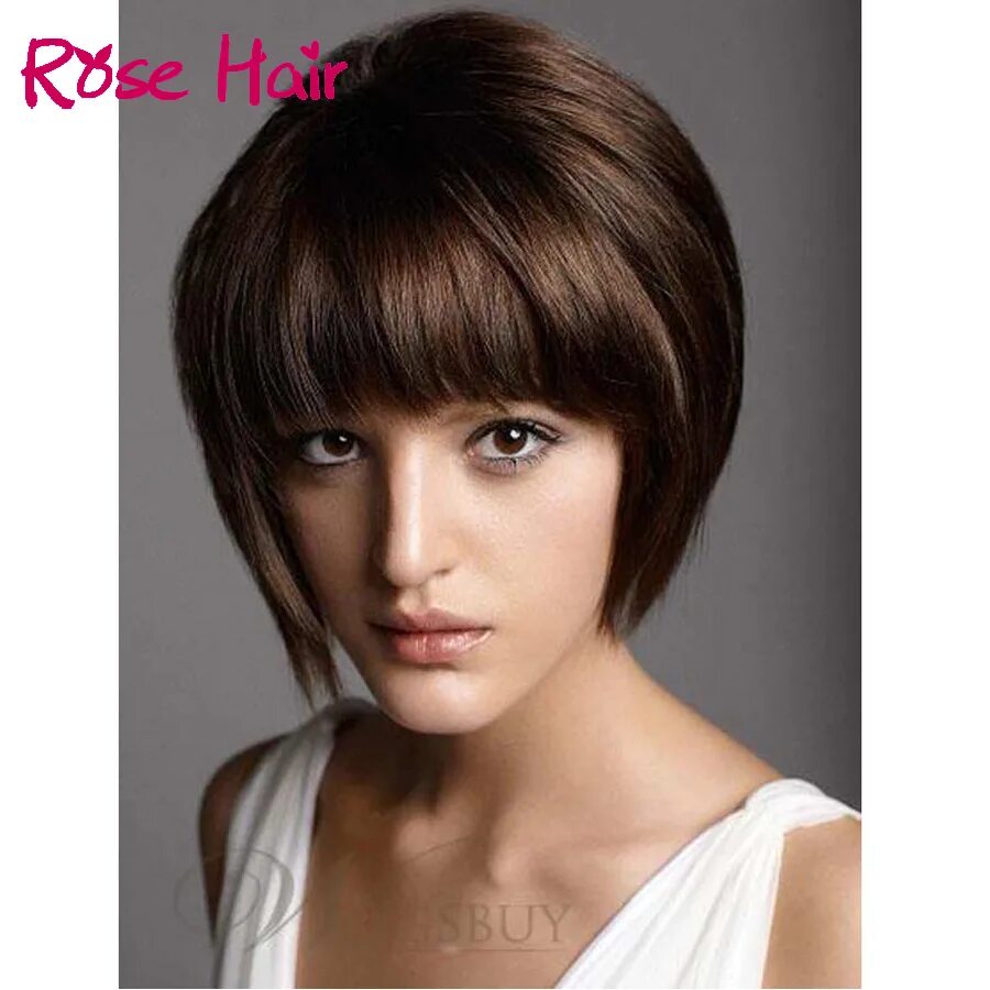 Каре стрижка с челкой на короткие волосы Short Bob Wigs For Black Women Synthetic Wigs For Black Women top Quality Black 