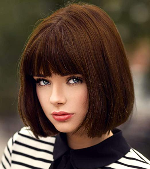 Каре стрижка с челкой разный Bopocoko Brown Wigs for Women Velma Costume 12'' Short Brown Bob Wig with Bangs 