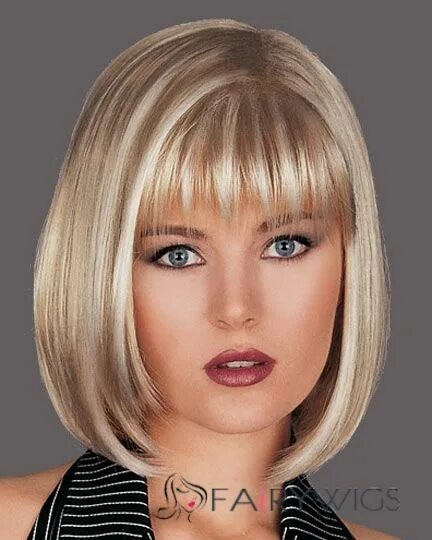 Каре стрижка с челкой с мелированием Perfect Short Straight Blonde 12 Inch Human Hair Wigs Medium hair styles, Cheap 