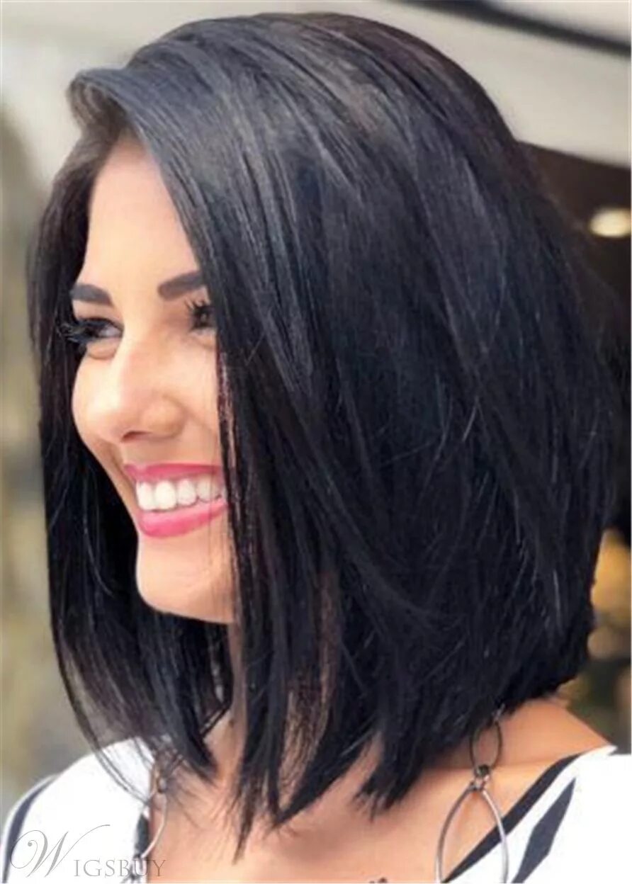 Каре стрижка женская удлиненная Bob Style Natural Straight Human Hair Lace Front Wig 16 Inches Medium hair style