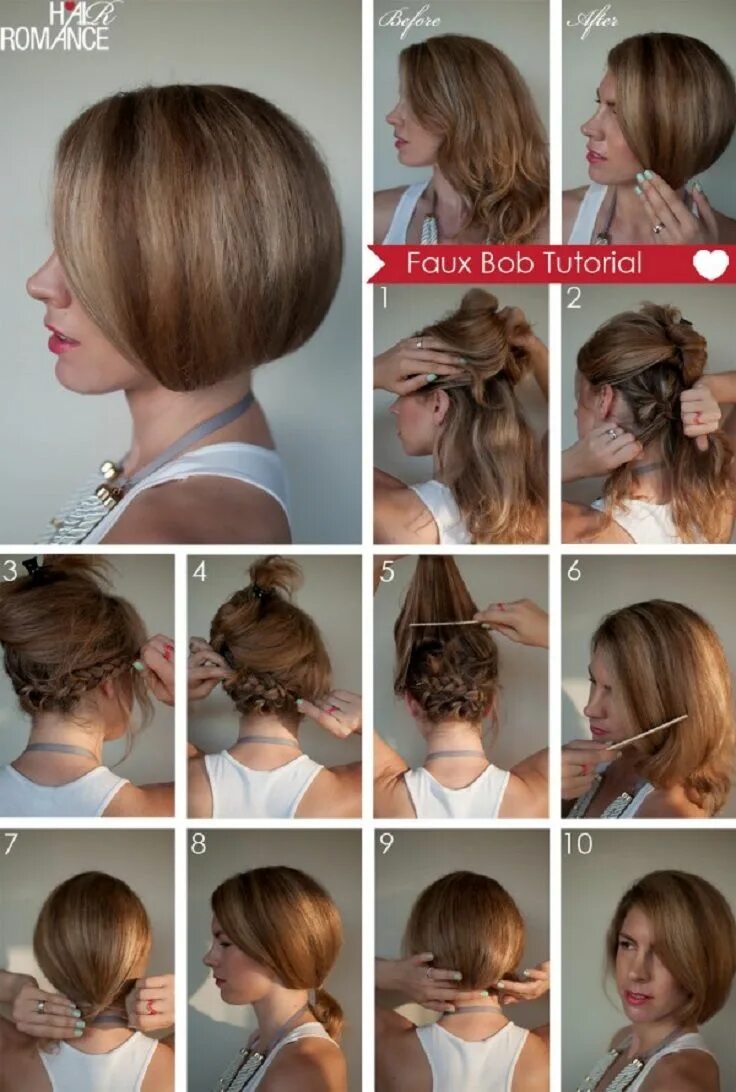 Каре в домашних условиях фото Top 10 Greatest Tutorials for Short Hair Short hair tutorial, Hair romance, Long