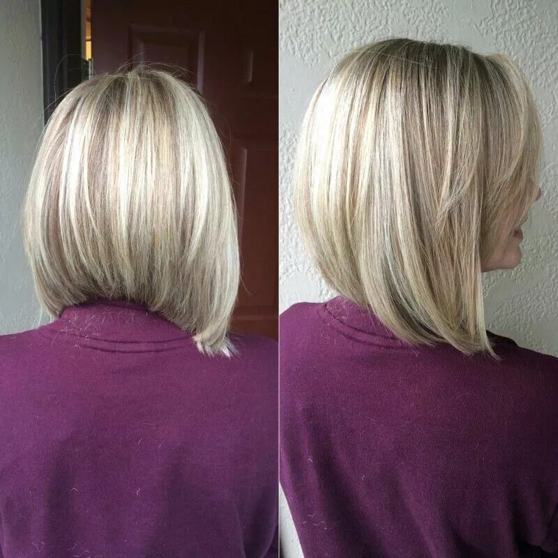 Каре вид сзади фото на средние A line haircut with cool blonde highlights. Love my new hair! Capelli, Tagli per