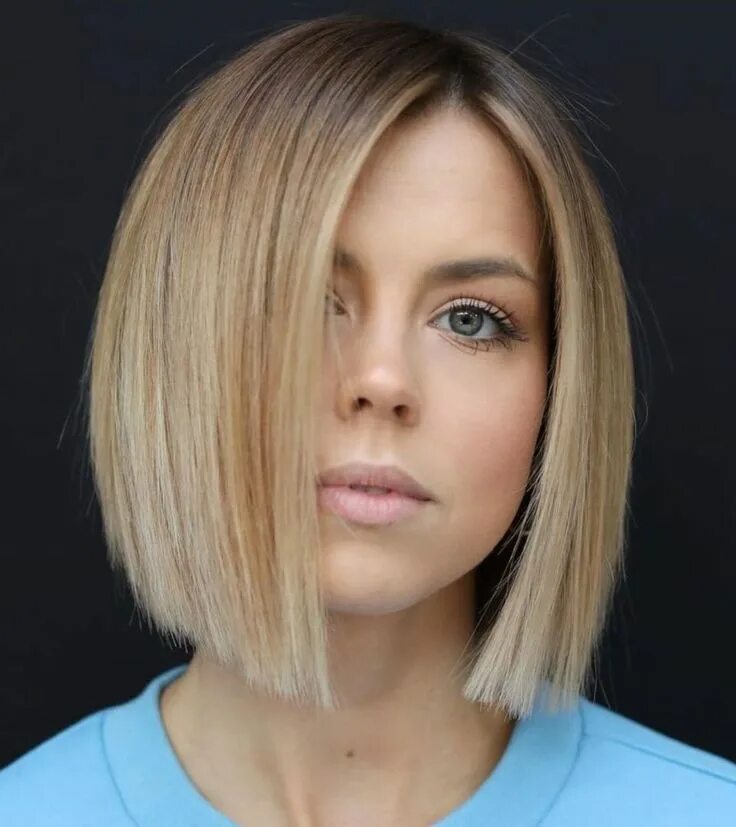 Каре волосы фото без челки Mid Length Blunt Bob With Off-Centre Part Medium bob hairstyles, Thick hair styl