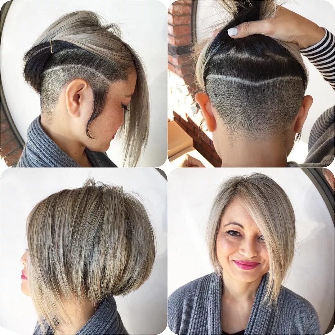 Каре выбритый затылок фото @jludwigsalon on Instagram: "Owner Jeff Ludwig did a funky cut and undercut toda