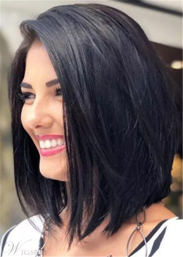 Каре вытянутое фото Bob Style Natural Straight Human Hair Lace Front Wig 16 Inches Medium hair style