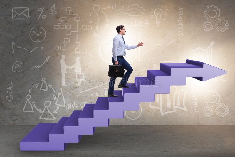 Карьерный рост дизайнера интерьера The Businessman Climbing Career Ladder in Business Concept Stock Image - Image o