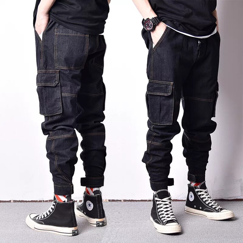 Карго стиль в одежде мужской Japanese Style Vintage Design Men Jeans Original Color Spliced Fashion Loose Fit