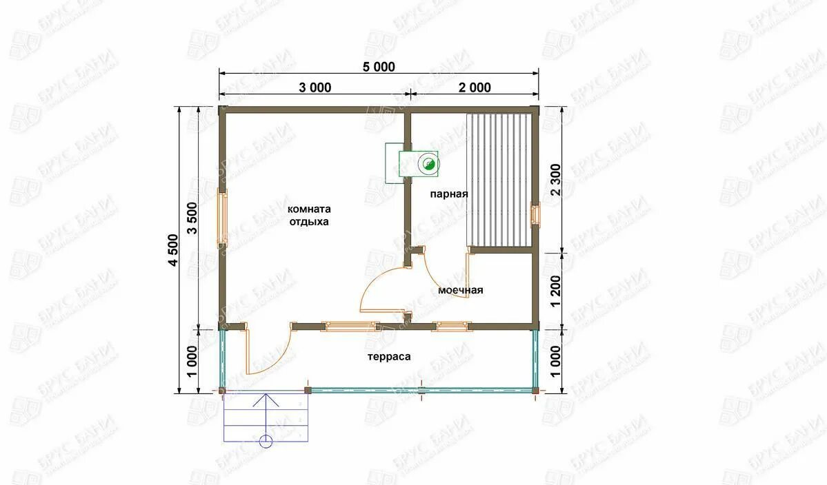Каркасная баня 5х3 своими руками чертежи Проект бани из бруса 4.5x5 - Тихорецк от 388 000 рублей