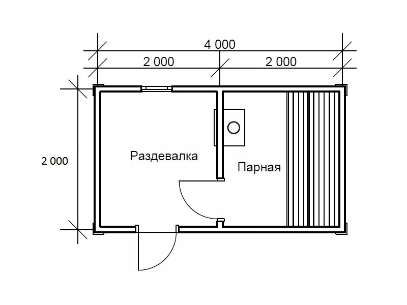 Каркасная баня планировка Каркасная баня (24-4) 2 на 4 метра под ключ - GREENWOOD