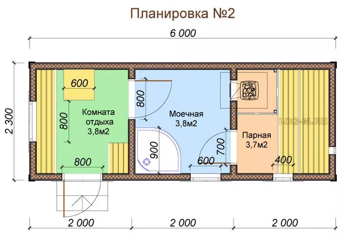 Каркасная баня планировка Мобильная баня размером 2,3х6м под ключ - Изделия из дерева