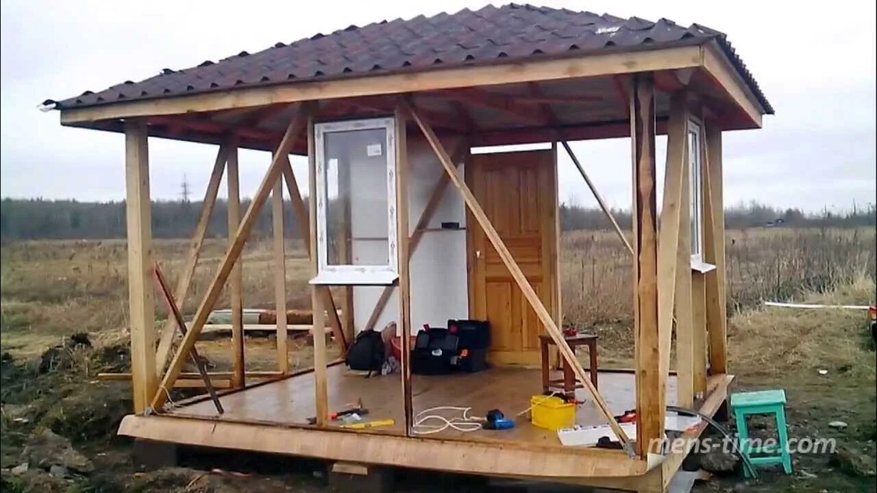 Каркасная дача своими руками пошаговая инструкция ч.6 Бытовка своими руками. Установка двери и окон - YouTube