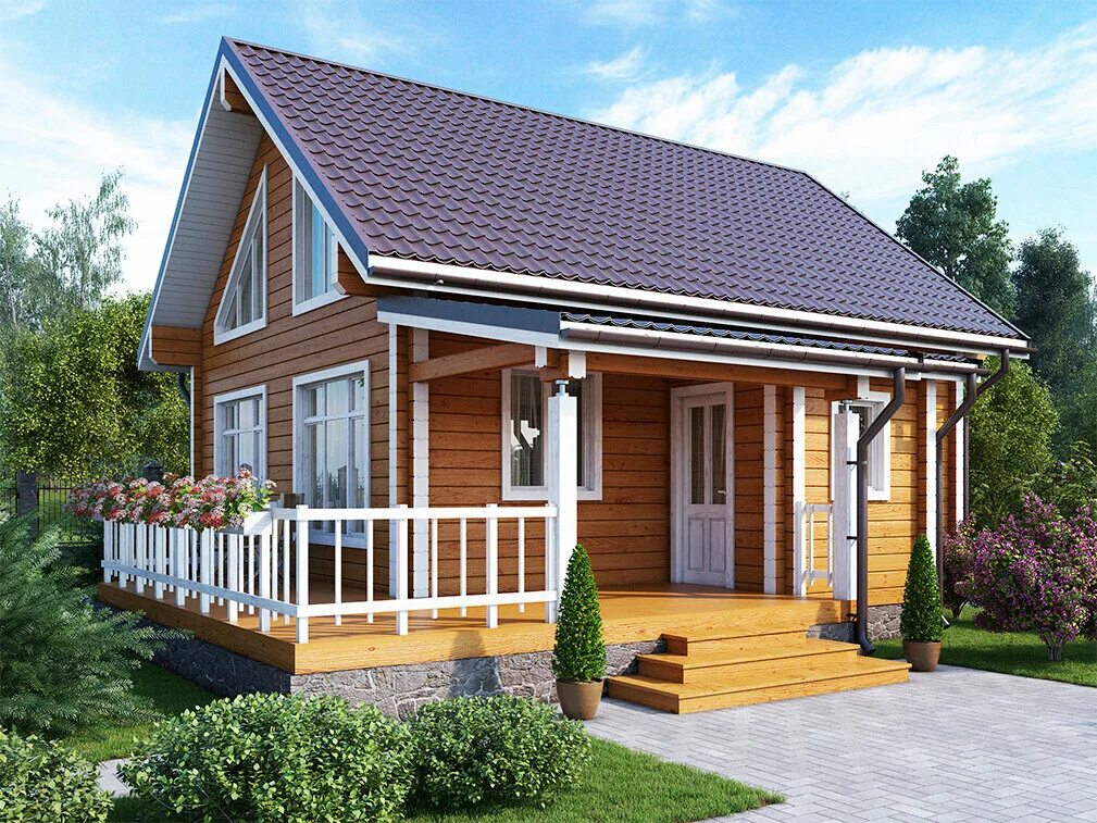 Каркасные дачные дома проекты фото и цены Дом из клееного бруса 80м2 Проект № ВЗ-425 "Пятый"