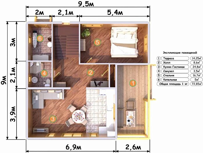 Каркасные дома планировка фото Каркасный дом 9х9.5 "Находка" Проект и цена строительства в Москве